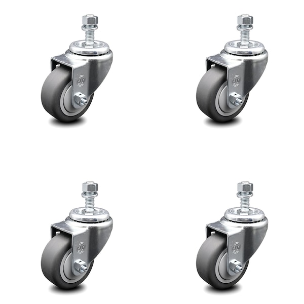 3 Inch Thermoplastic Rubber Wheel Swivel 10mm Threaded Stem Caster Set SCC